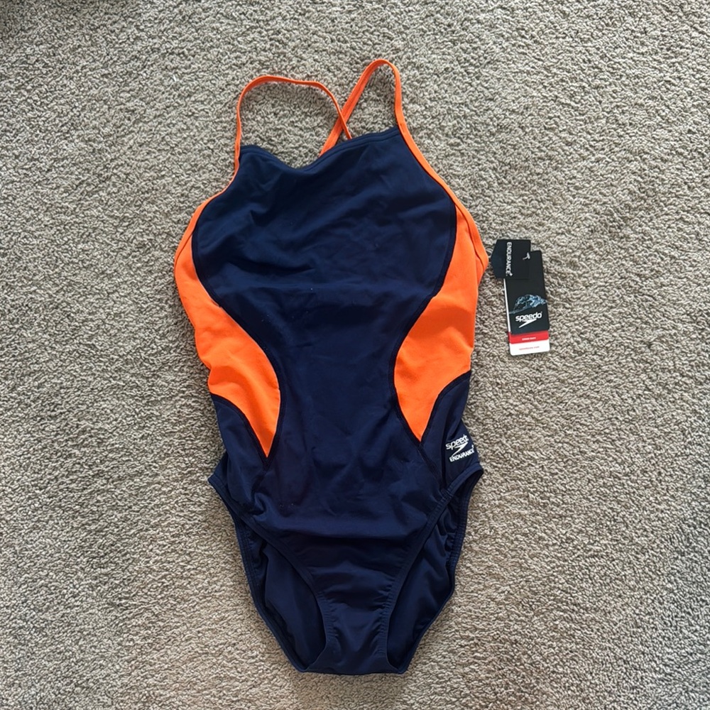 Speedo Women's One Piece in Navy and Orange